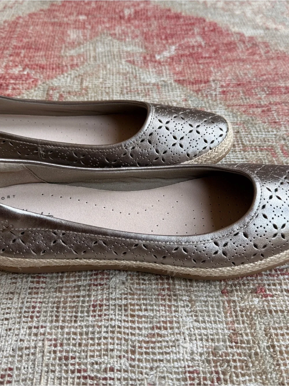 Clarks Metallic Perforated Ballet Flats - silver